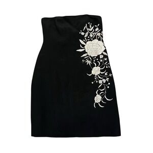 Lafayette 148 New York Black Floral Embroidered Strapless Cocktail Dress 8